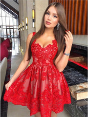 Short Red Lace Prom Dresses, Short Red Lace Homecoming Graduation Dresses