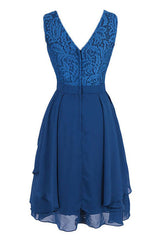 Korte Royal Blue Bruidsmeisjerkleedjurk