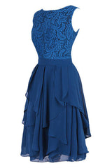 Korte Royal Blue Bruidsmeisjerkleedjurk