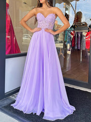 Short Sleeves Purple Lace Prom Dresses, Purple Long Lace Formal Evening Dresses