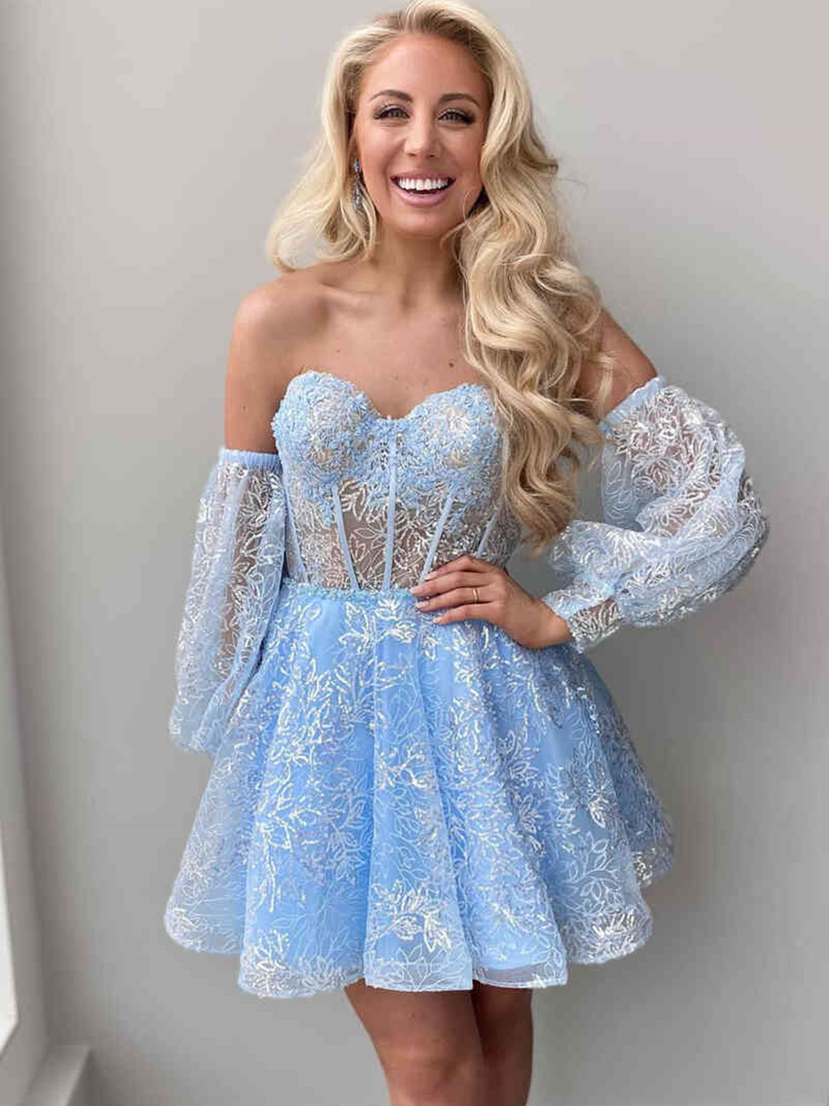 Short Sleeves Short Blue Black Champagne Red Lace Prom Dresses, Short Sleeves Short Lace Formal Homecoming Dresses