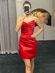 Short Strapless Green Red Blue Prom Dresses, Short Green Red Blue Formal Homecoming Dress