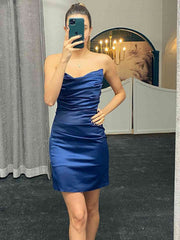 Short Strapless Green Red Blue Prom Dresses, Short Green Red Blue Formal Homecoming Dress