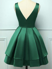 Short V Neck Green Prom Dresses, Short Green V Neck Graduation Homecoming Dresses