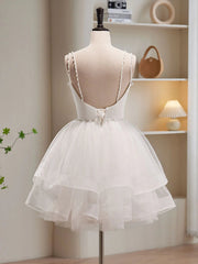 Short White Tulle Prom Dresses, Short White Tulle Homecoming Graduation Dresses