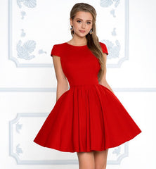 Short Sleeves Short Navy Blue/Red/Burgundy Prom Dresses, Short Sleeves Short Graduation Homecoming Formal Dresses