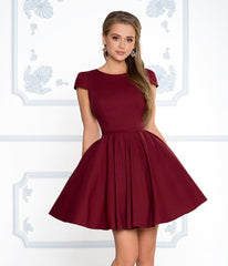 Short Sleeves Short Navy Blue/Red/Burgundy Prom Dresses, Short Sleeves Short Graduation Homecoming Formal Dresses