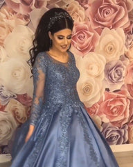 Silver Wedding Dresses Ball Gowns Lace Long Sleeves