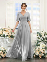 A-shaped V-shaped leader bridesmaid dress, suitable for wedding guests, long chiffon formal slit party dress