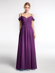 Chiffon Bridesmaid Dress with Pleated Bodice-Grape