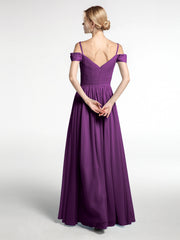 Chiffon Bridesmaid Dress with Pleated Bodice-Grape