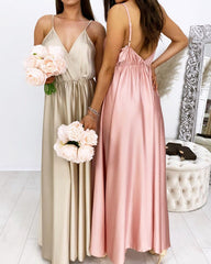Beach Satin V Neck Bridesmaid Dresses