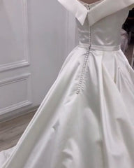 Simple Satin Wedding Dress Ball Gown Off Shoulder