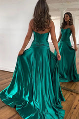 Simple A Line Strapless Green Corset Prom Dress with Split TP1275