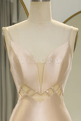 Wholesale Simple Champagne Spaghetti Straps Long Mermaid Satin Prom Dress prom dress in store
