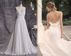 Simple Chiffon Beach Wedding Dresses Spaghetti Straps Sleeveless Ruched