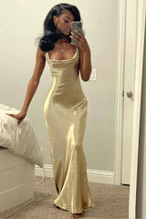 Simple Gold Mermaid Prom Dress, Black Girl Party Dress, AST888