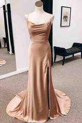 Simple Long Wedding Guest Dresses Sheath Satin Formal Evening Dress