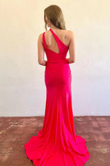 Simple Mermaid Red Satin One Shoulder Long Prom Dress TP1260