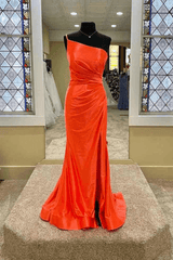 Simple Satin Long Prom Dresses Mermaid One Shoulder Summer Wedding Guest Dress