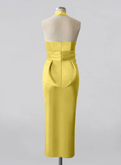 Bow wrap/column neck hanging mother of the bride dress