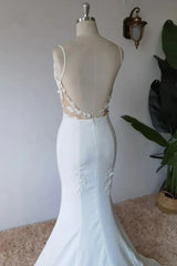 Simple Italian Noodle Strap Satin Mermaid Modern Floor Mopping Wedding Dress