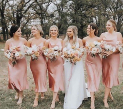 Simple Spaghetti Straps Silk Satin Bridesmaid Dresses Open Back