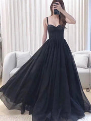 Simple Sweetheart Neck Black Long Prom Dresses, Long Black Formal Graduation Evening Dresses
