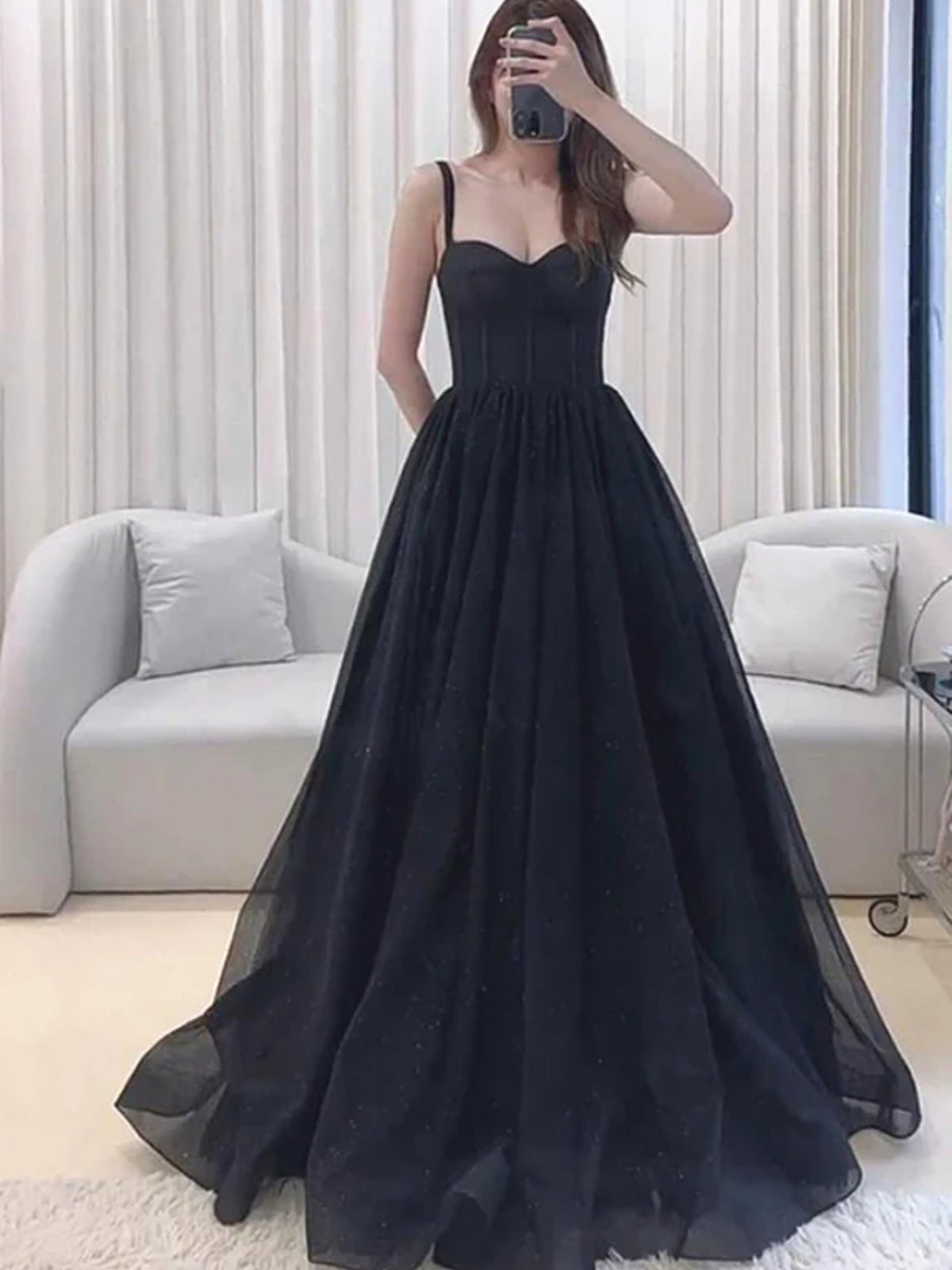 Simple Sweetheart Neck Black Long Prom Dresses, Long Black Formal Graduation Evening Dresses
