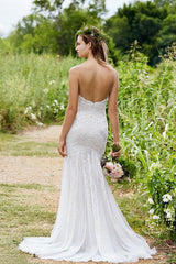 Simple Sweetheart Spaghetti Strap Fit And Flare Pleats Wedding Dresses TN0114