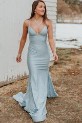 Simple V-Neck Formal Evening Dresses Mermaid Long Prom Dresses TP1163
