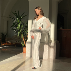Simple Wedding Dress With Long Sleeve Wedding Dress Deep V Neck Ivory Minimalist Bridesmaids Dress Long Sleeve Maxi Wedding Dress