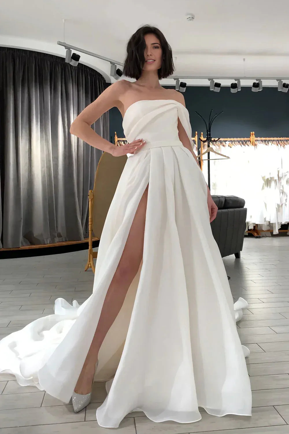 Weitese Formal Women's Dresses Ivory One Shoulder A-line Simple Wedding Dresses Long Prom Dress Prom Dress Stores