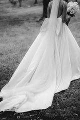 Simple A Line Spaghetti Straps Wedding Dress with Bowknot