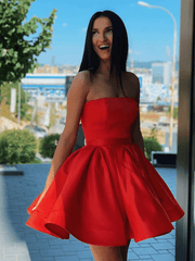 Simple Green Satin Strapless Formal Homecoming Dress HD0108