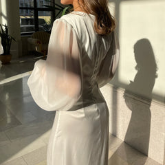 Simple Wedding Dress With Long Sleeve Wedding Dress Deep V Neck Ivory Minimalist Bridesmaids Dress Long Sleeve Maxi Wedding Dress