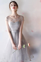A-Line  Lace Flower Scoop Neck Homecoming Dress Short Prom Dress  TR0216