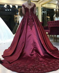 Skin Color Neckline Satin Ball Gown Wedding Dress For Bride