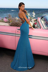 Sky Blue Shiny Satin One Shoulder Sheath Slit Formal Dresses, CP1043