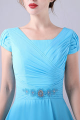A-Line Square Neck Pleated Mother Of the Bride Dress