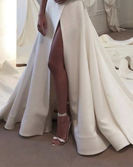 Sleek Satin Strapless Corset Satin Wedding Dress Split