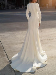 Mermaid/Trumpet V-Neck Long Sleeves Floor-Length Wedding Dresses With Beading Sexy