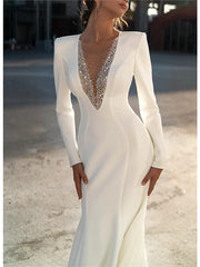 Mermaid/Trumpet V-Neck Long Sleeves Floor-Length Wedding Dresses With Beading Sexy