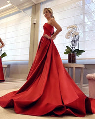 Sleeveless Satin Long Prom Dresses Strapless