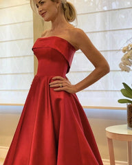 Sleeveless Satin Long Prom Dresses Strapless