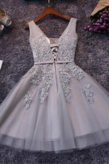 Sleeveless Lace-up Short Homecoming Dress Lace Appliques Tulle TR0022