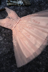 Sleeveless Lace-up Short Homecoming Dress Lace Appliques Tulle TR0022