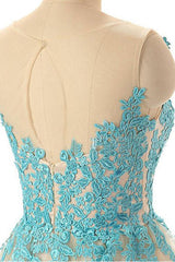Sleeveless Open Back Light Blue Homecoming Dress With Appliques TP0004