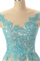 Sleeveless Open Back Light Blue Homecoming Dress With Appliques TP0004