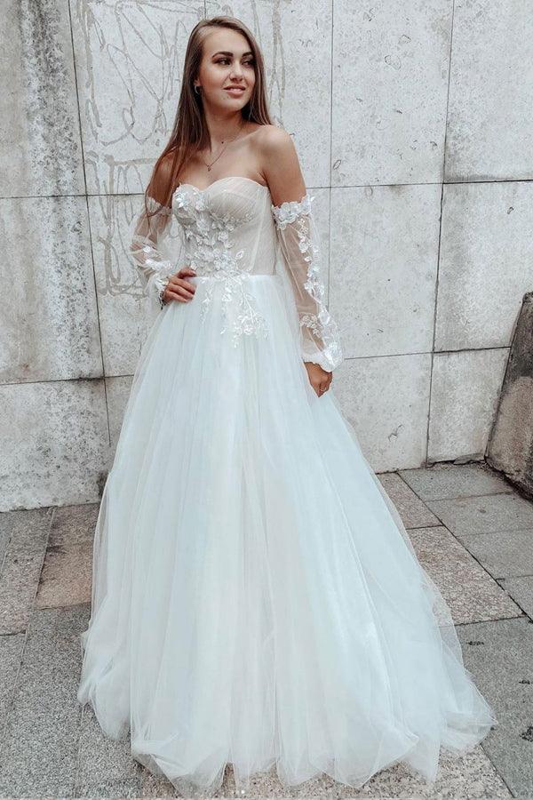 Sleeves Sweetheart A-line Lace Detachable Sleeves Lace Wedding Dress TN287
